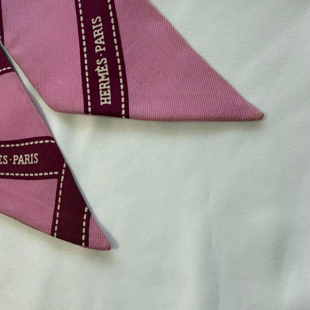 エルメス　ツイリー　 ボルデュック　リボン　ピンク