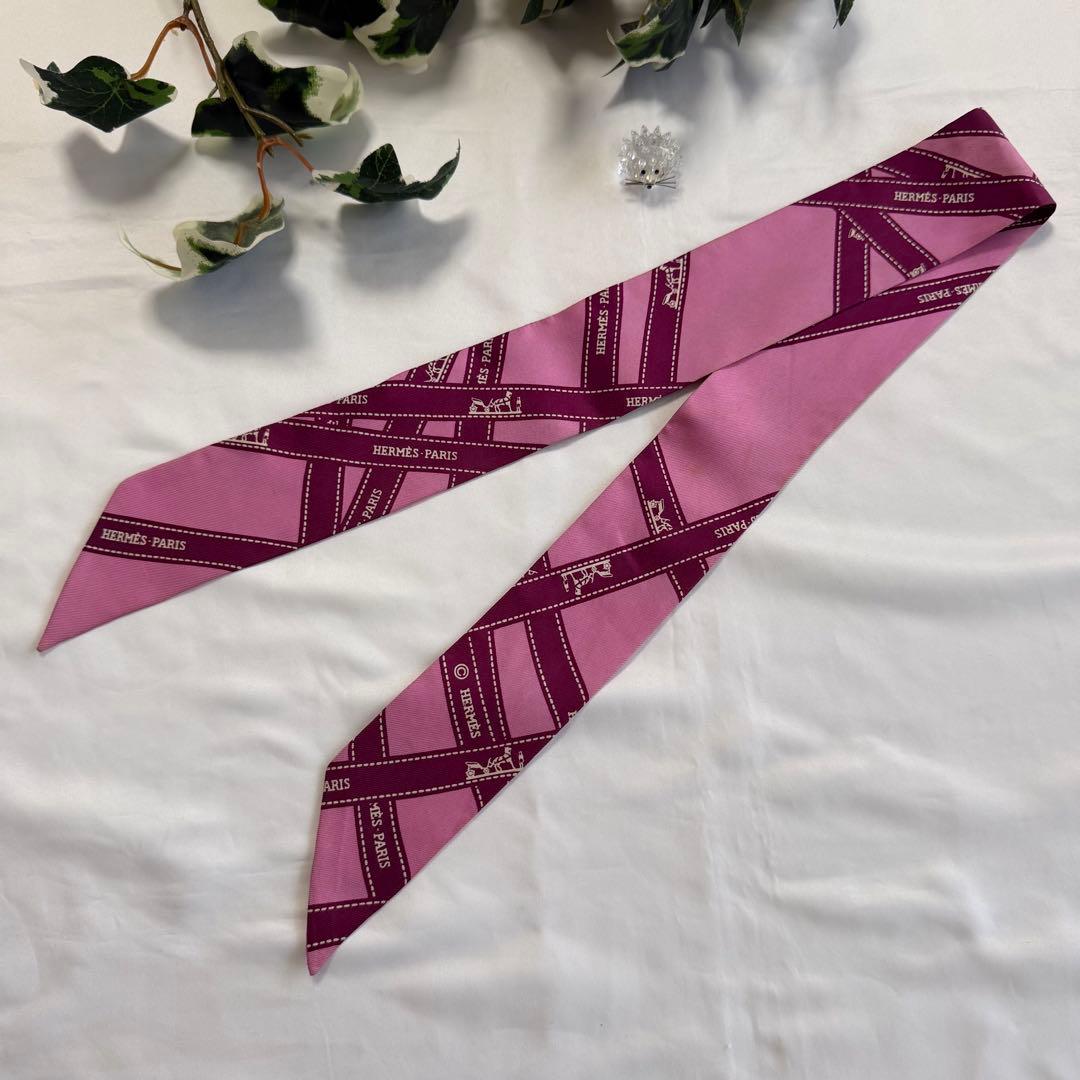 エルメス　ツイリー　 ボルデュック　リボン　ピンク