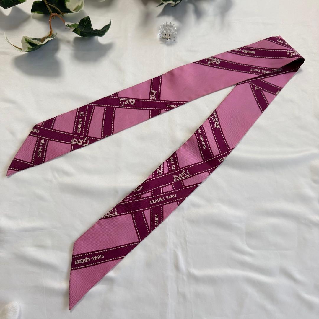 エルメス　ツイリー　 ボルデュック　リボン　ピンク