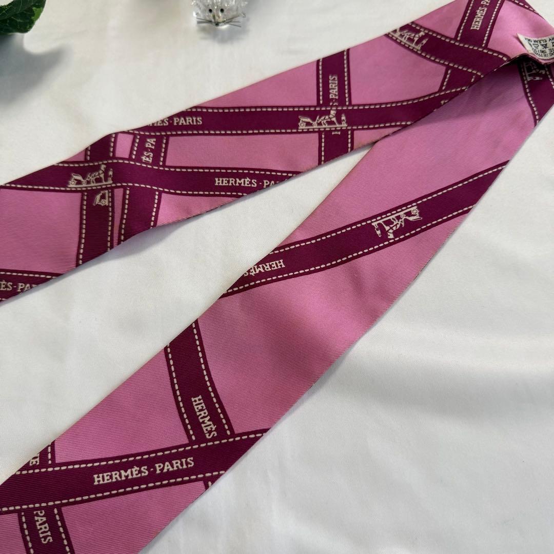 エルメス　ツイリー　 ボルデュック　リボン　ピンク