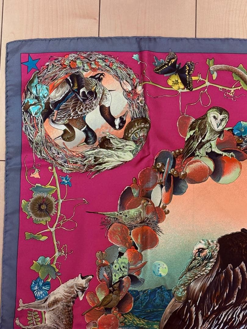 【希少】エルメス カレ90 テキサス動植物図鑑 大判 シルクスカーフ ピンク