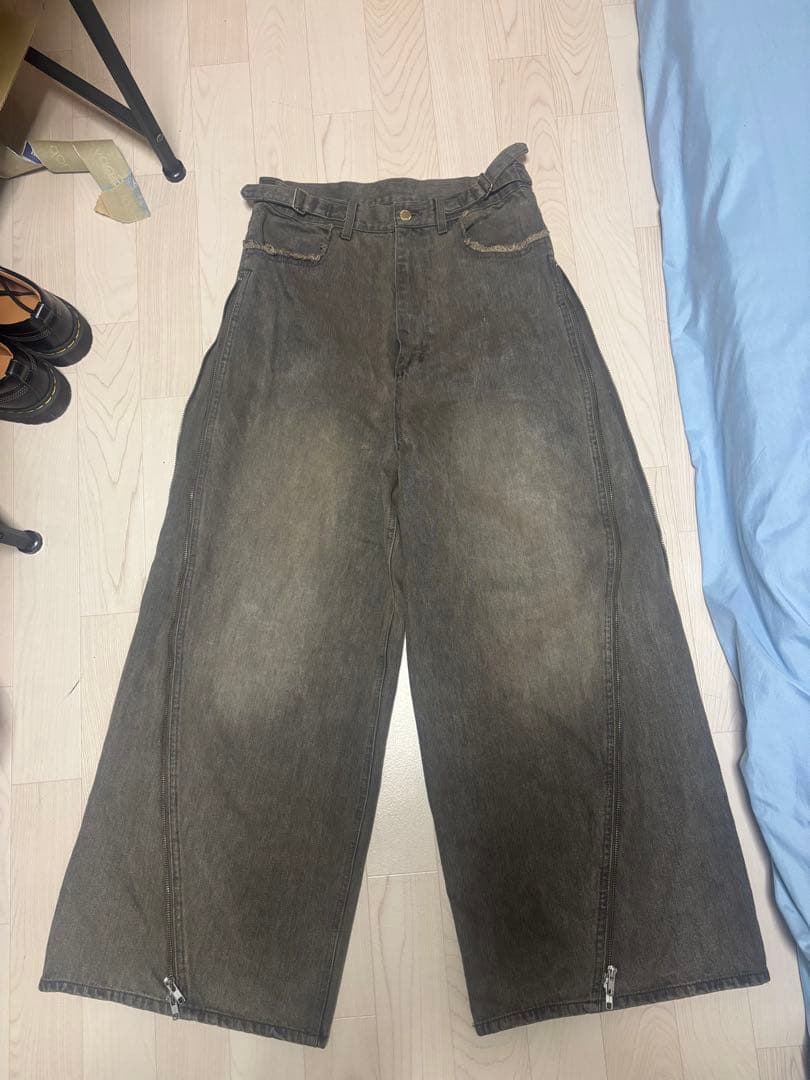 【GRANCY】ジップデザイン バギーデニム パンツ ブラウン