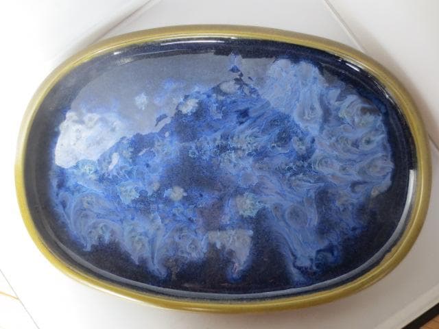 水盤　陶翠　黄釉小判型　水石　花道　幅45㎝　　R7/12/20-1