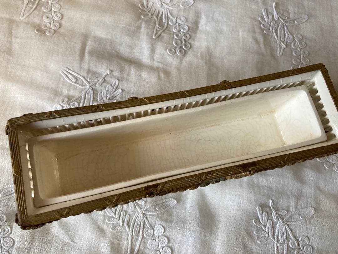 フランス アンティーク 薔薇のガーランド 小箱 陶器 ボックス 小箱19世紀