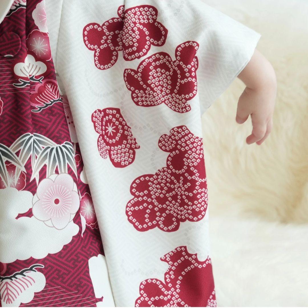 ひよこ商店 七五三 3歳 元禄梅模様×白百合色 絞り柄 レトロ 大正浪漫