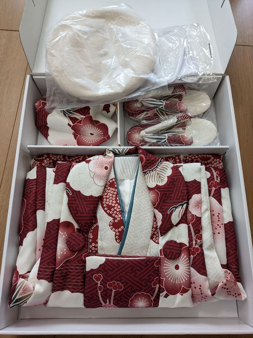 ひよこ商店 七五三 3歳 元禄梅模様×白百合色 絞り柄 レトロ 大正浪漫