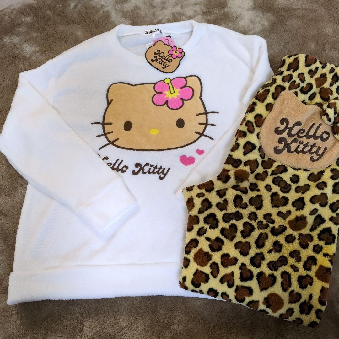 日焼けハローキティ ドンキ限定 ボア上下セット パジャマ ヒョウ柄 M