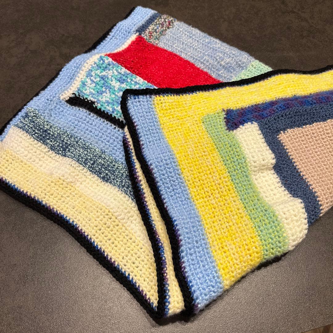 ハンドメイド パッチワーク編み物マルチカバー 大判 - メルカリ