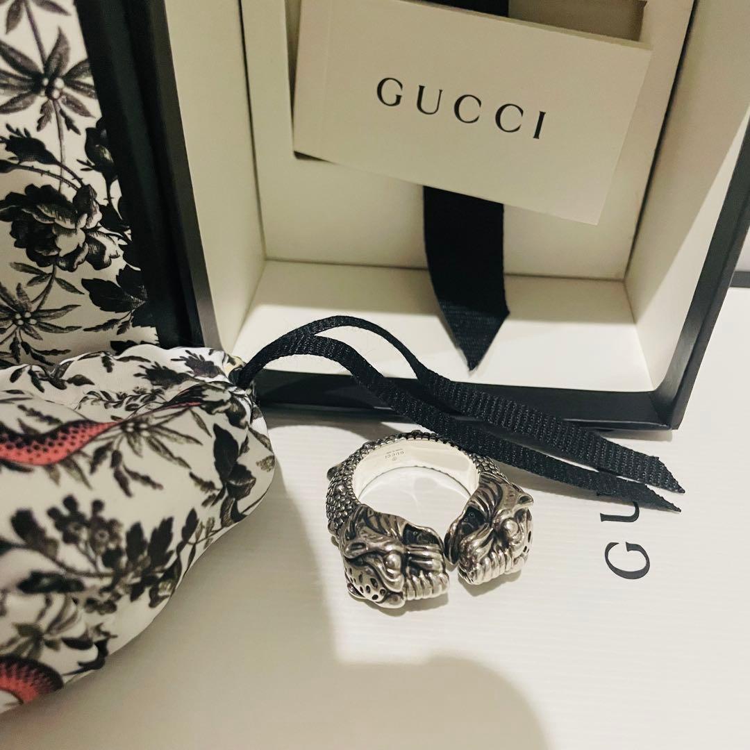 GUCCI 新品同様品　タイガーヘッドリング　925シルバー　17号#18