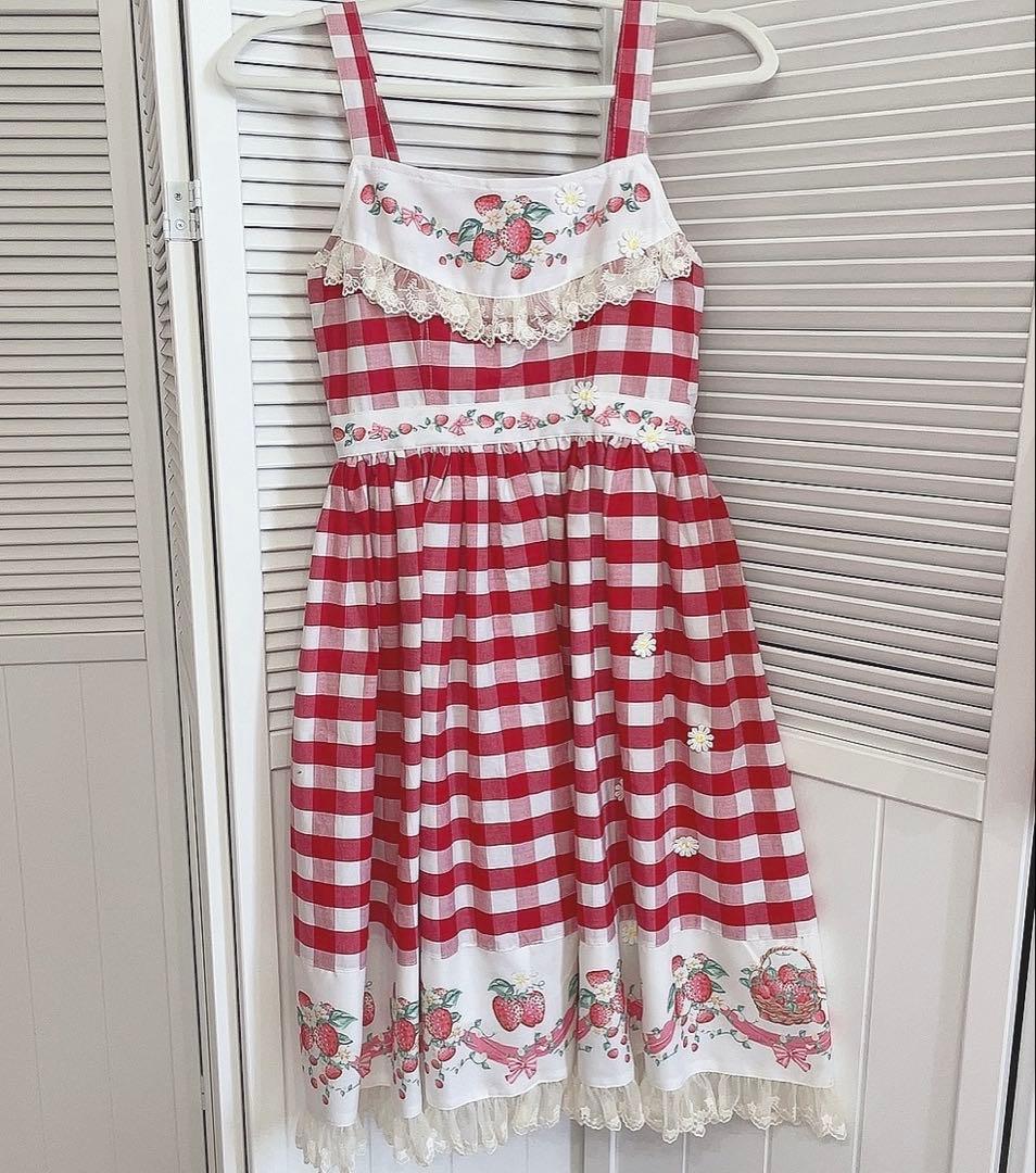 いちごギンガムチェックワンピース