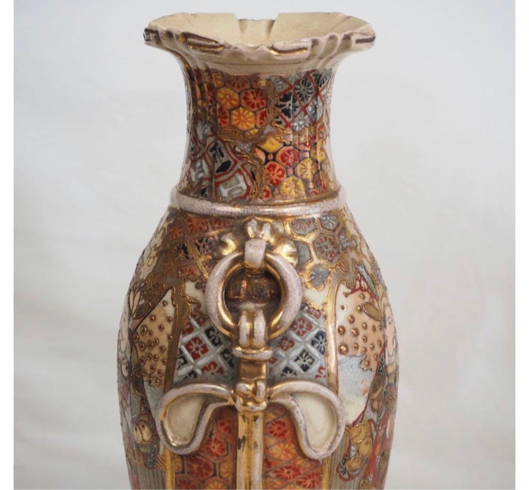 送料無料 明治期 薩摩焼 色絵金彩人物図花瓶 - メルカリ