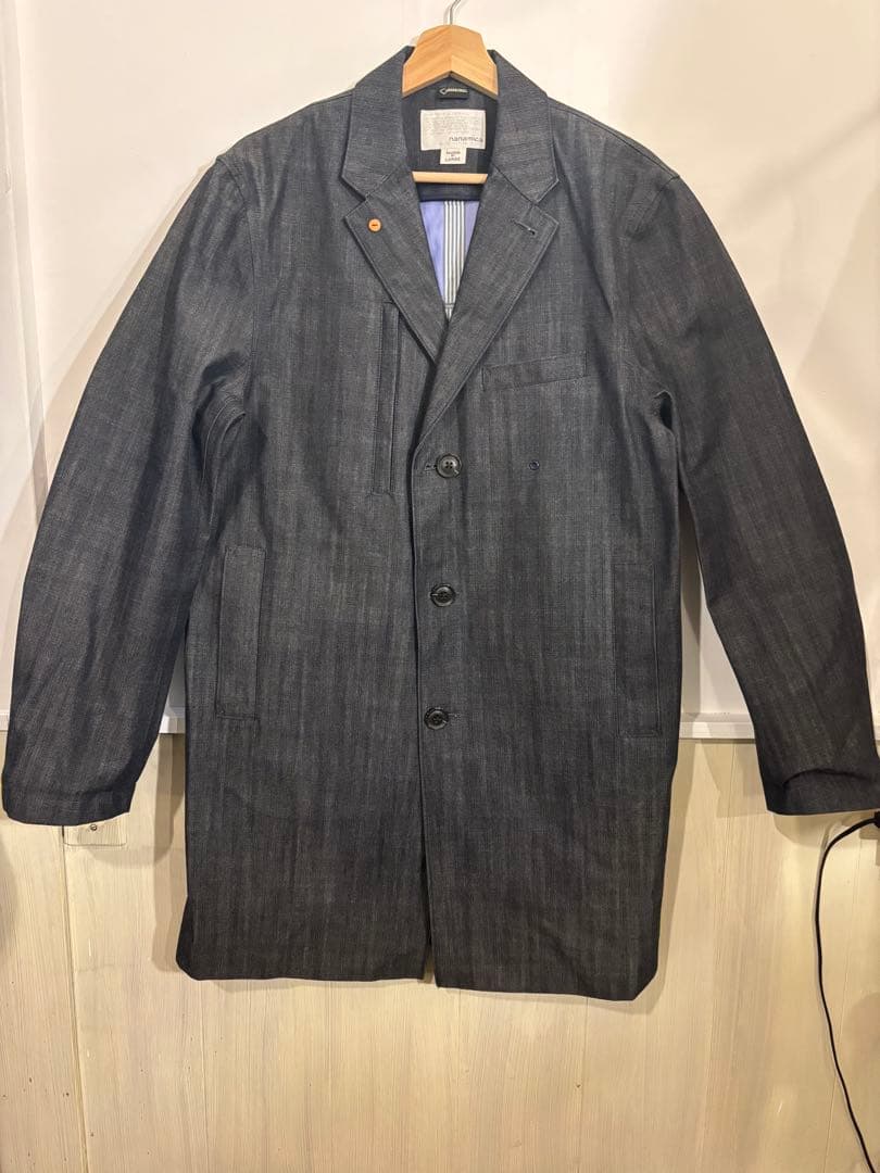 【美品】ナナミカ　ゴアテックスデニム　 ステンカラーコート　インディゴ　L