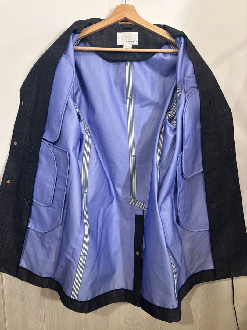 【美品】ナナミカ　ゴアテックスデニム　 ステンカラーコート　インディゴ　L