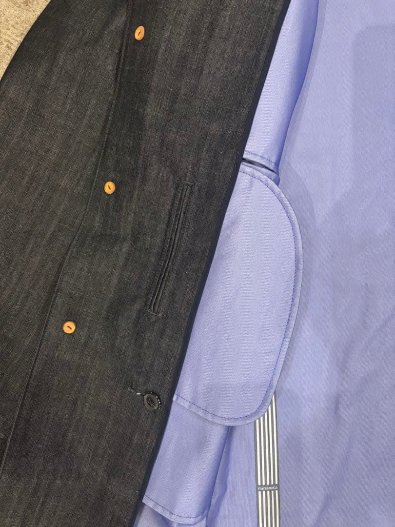 【美品】ナナミカ　ゴアテックスデニム　 ステンカラーコート　インディゴ　L