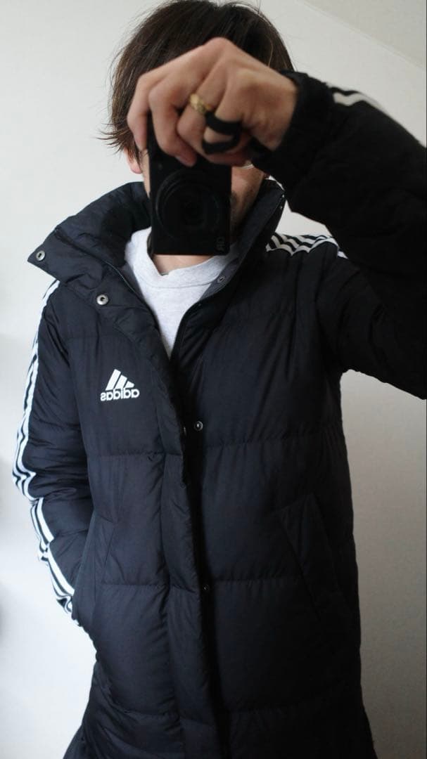 アディダスロングダウンベンチコート黒防寒サッカーSレディースジュニアメンズ