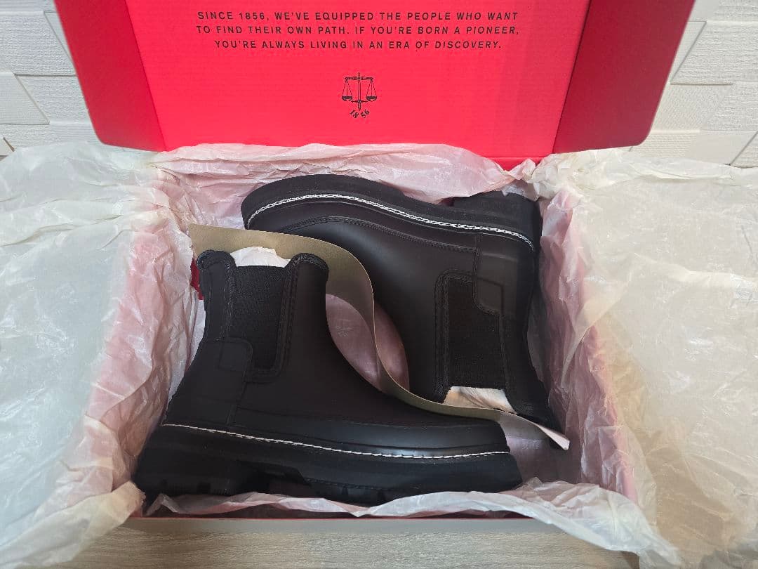 HUNTER ブラック サイドゴアレインブーツ