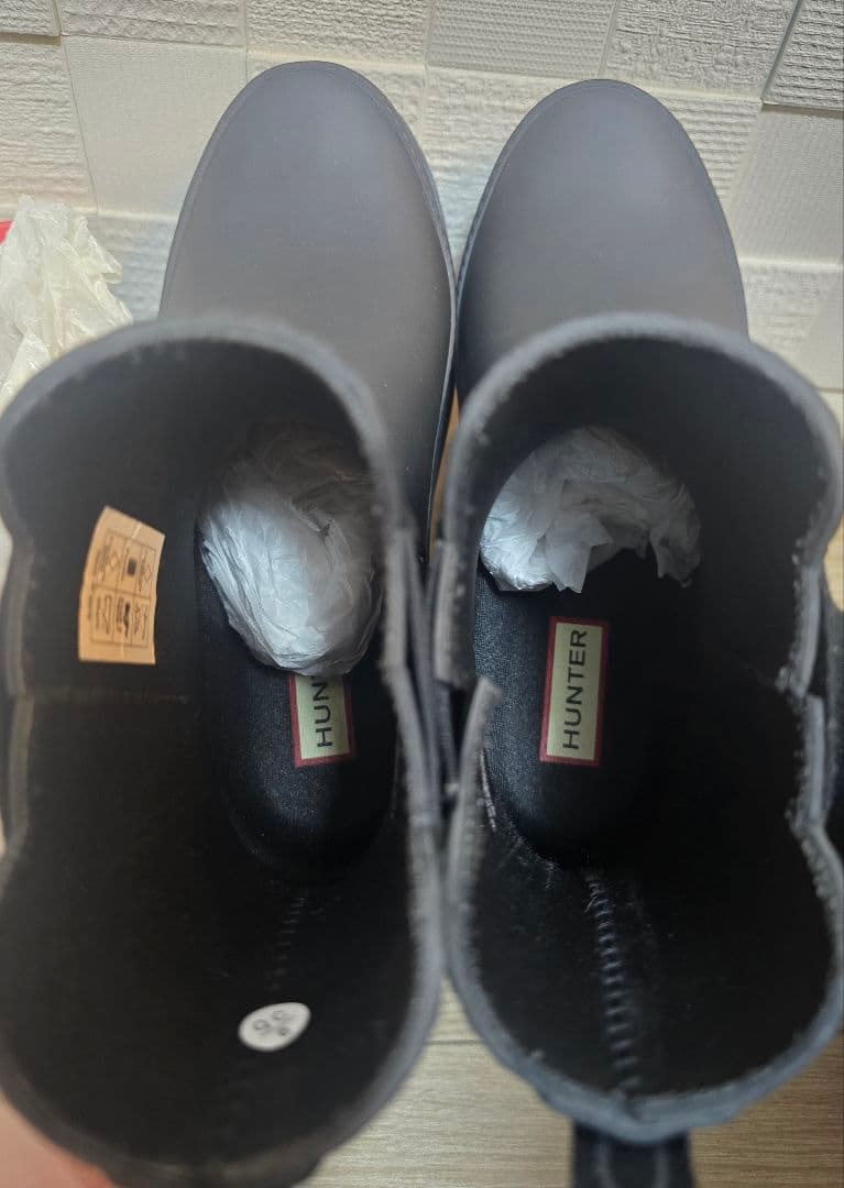 HUNTER ブラック サイドゴアレインブーツ