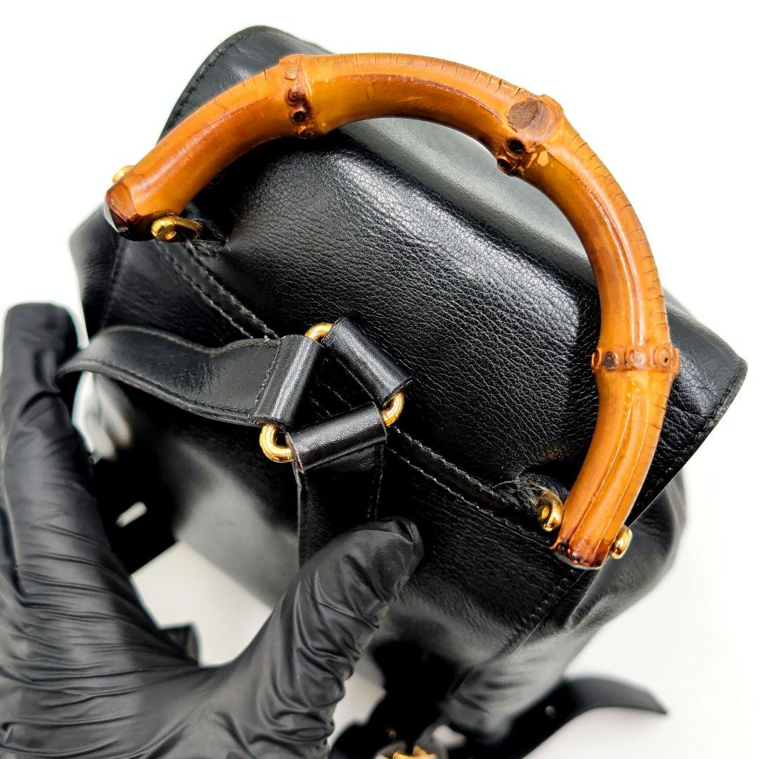 GUCCI オールドグッチ リュック バンブーハンドル オールレザー ブラック