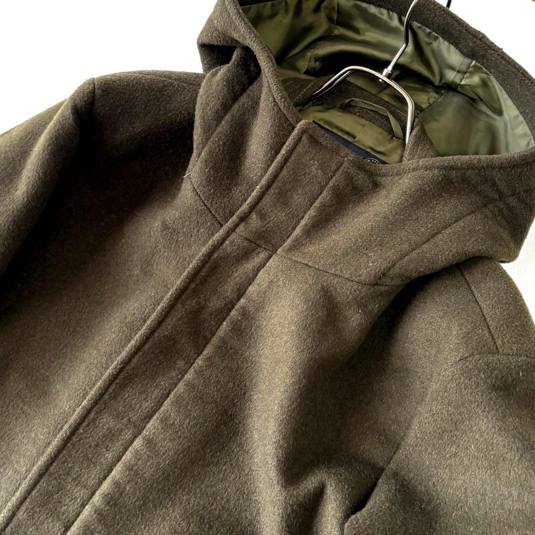 美品/カシミヤ】エディフィス メルトンコート フード カーキ XLサイズ