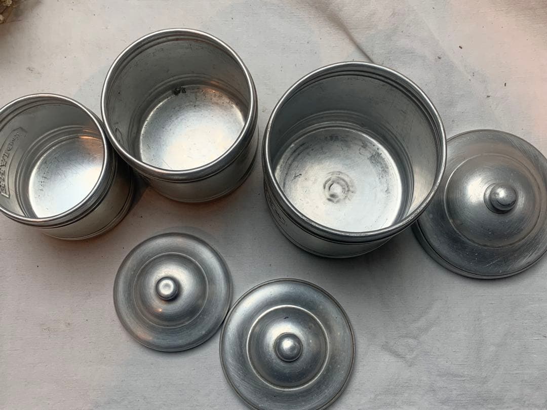 美品 フランス ビンテージ アンティーク アルミキャニスター 6点セットa.