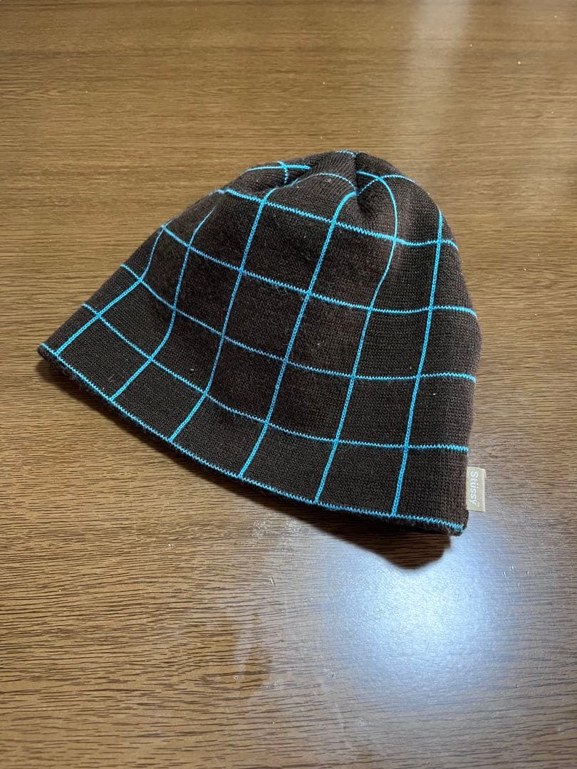 紺タグ” old stussy チェック柄 ビーニー ニット帽 90s 00s - メルカリ