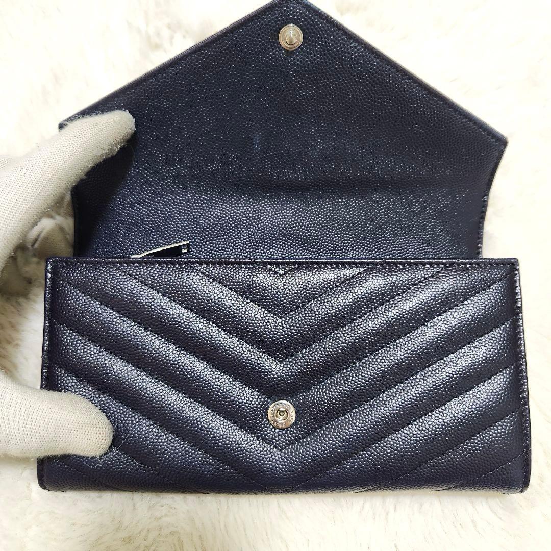 ✨未使用級✨サンローラン　長財布　二つ折り　カサンドラ　キャビアスキン　ネイビー