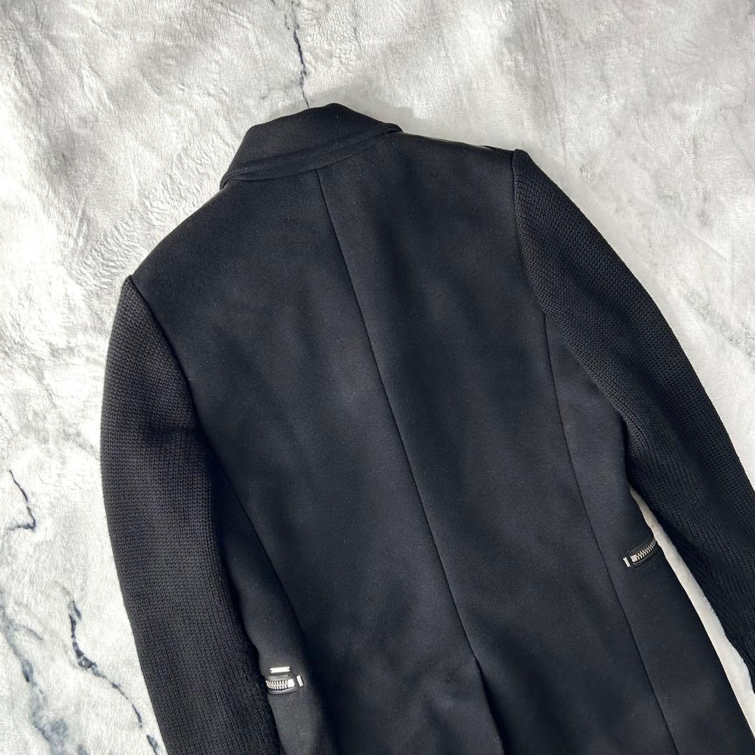 美品✨　DIESEL チェスターコート　レザー　ニット　切替　ウール　キレイめ