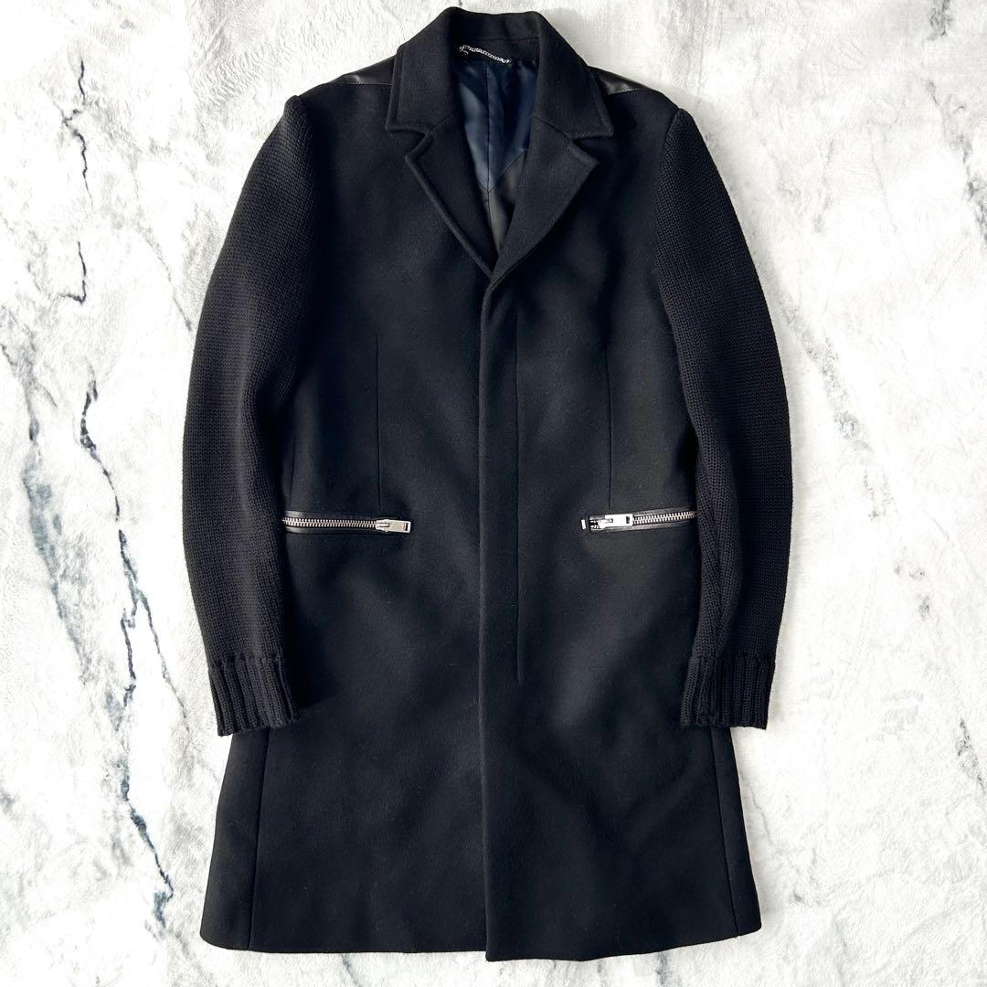 美品✨　DIESEL チェスターコート　レザー　ニット　切替　ウール　キレイめ