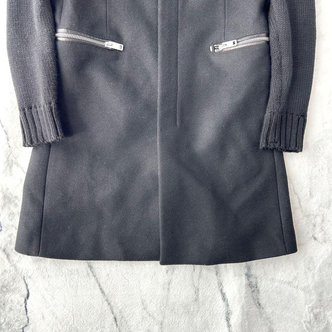 美品✨　DIESEL チェスターコート　レザー　ニット　切替　ウール　キレイめ