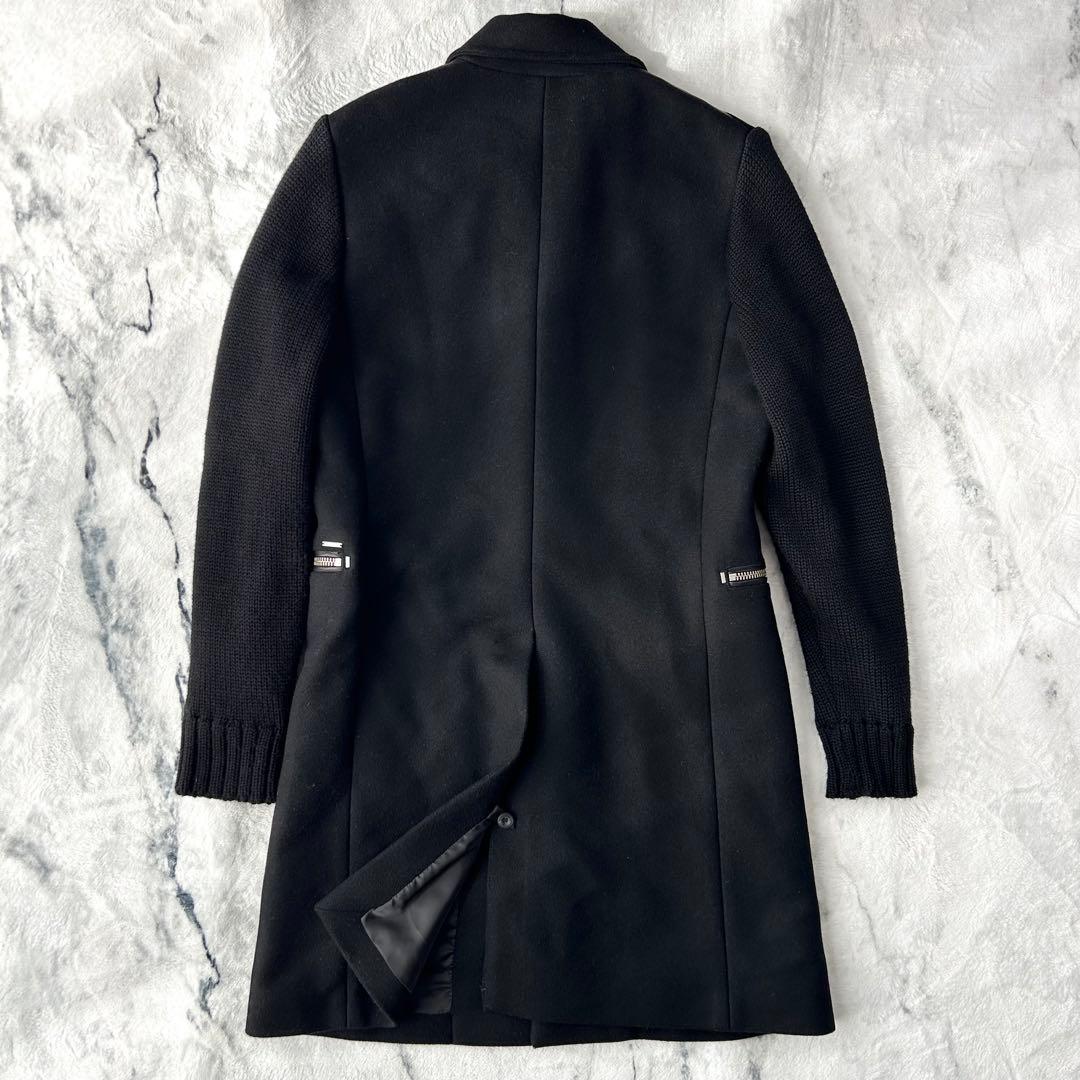 美品✨　DIESEL チェスターコート　レザー　ニット　切替　ウール　キレイめ