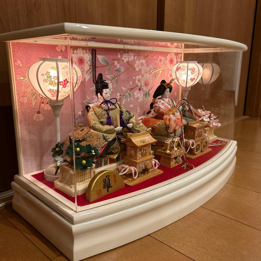 雛人形 アクリルケース ピンク 半円形 親王飾り ひな祭り おひなさま