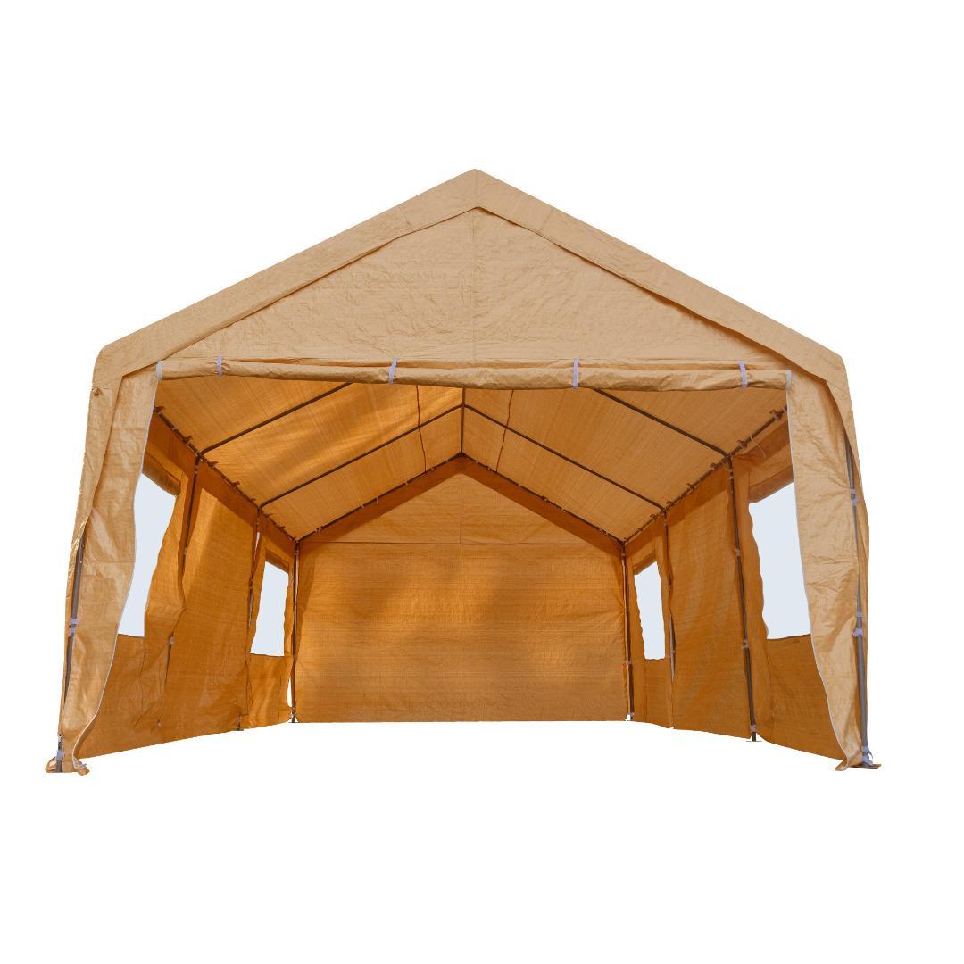 車庫テント　UVカット　防雨　スチール製　頑丈　仮設倉庫　BEIGE