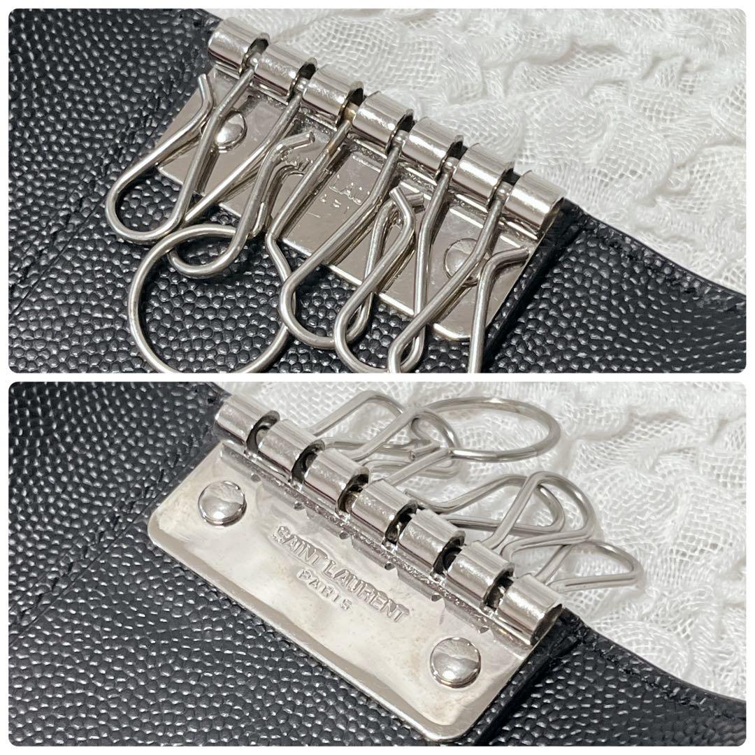 極美品✨サンローラン　6連　キーケース　キーリング　キャビアスキン　YSL　黒