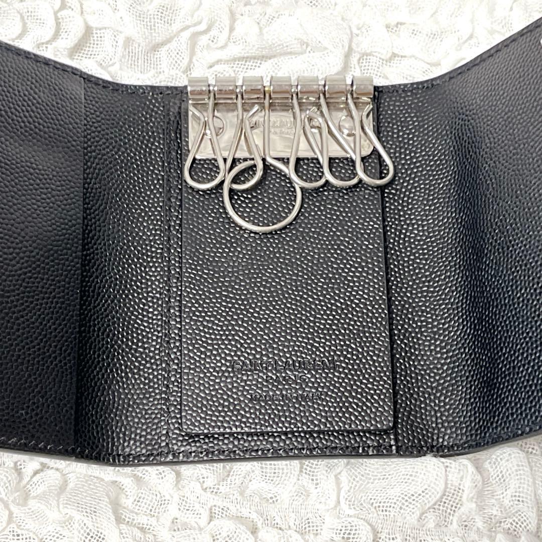 極美品✨サンローラン　6連　キーケース　キーリング　キャビアスキン　YSL　黒