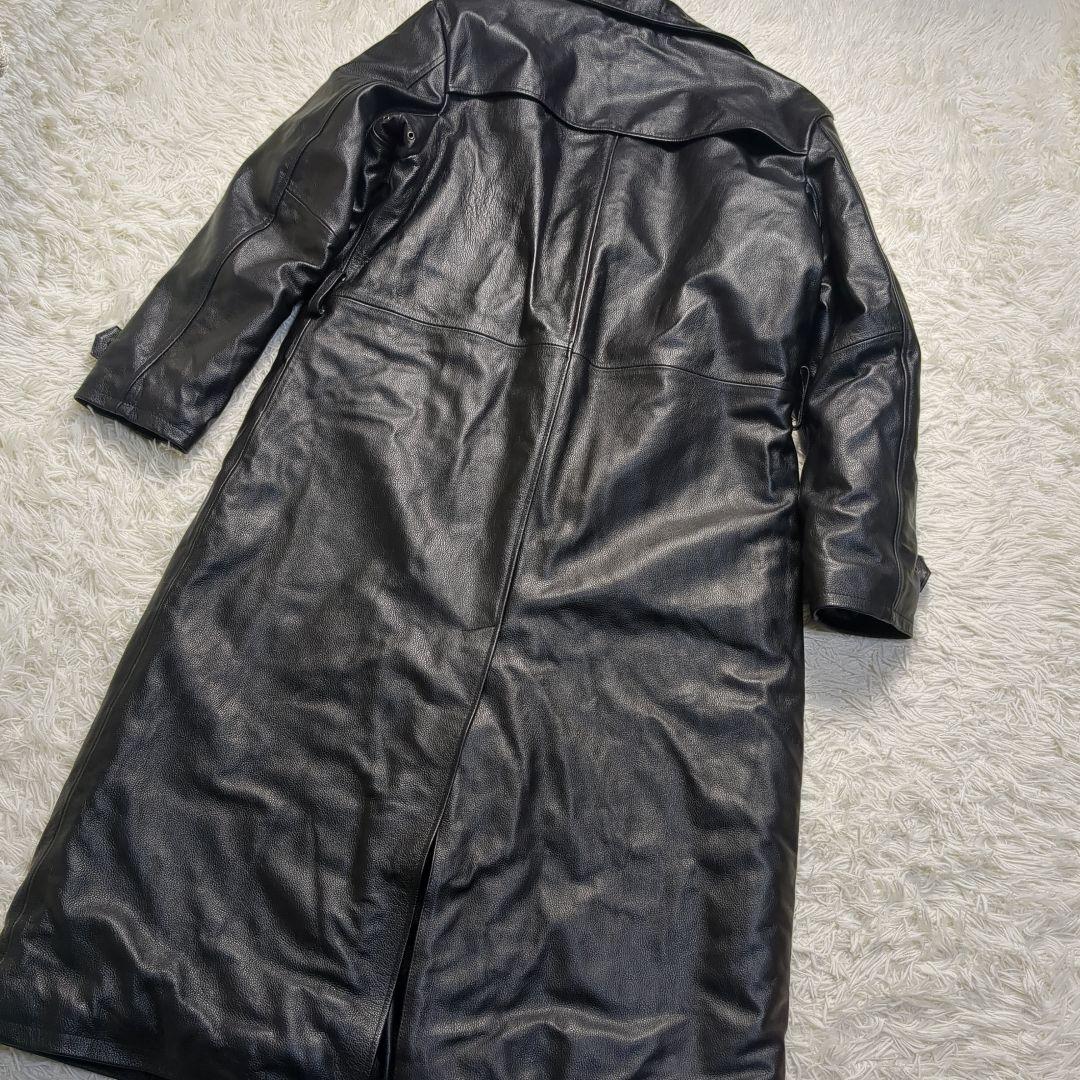 【美品✨レザー✨メンズ 2XL】ロングコート 牛革 ブラック シボレザー