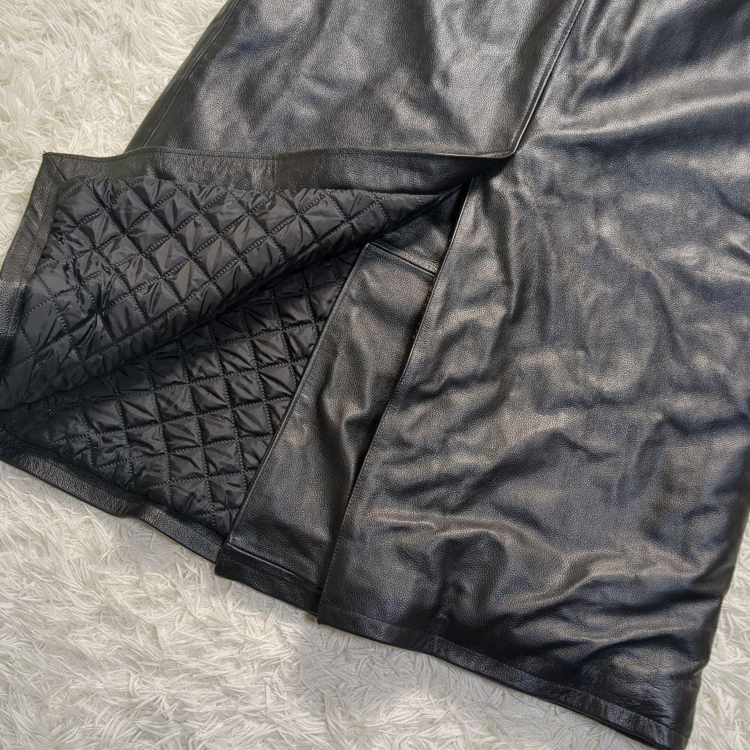 【美品✨レザー✨メンズ 2XL】ロングコート 牛革 ブラック シボレザー