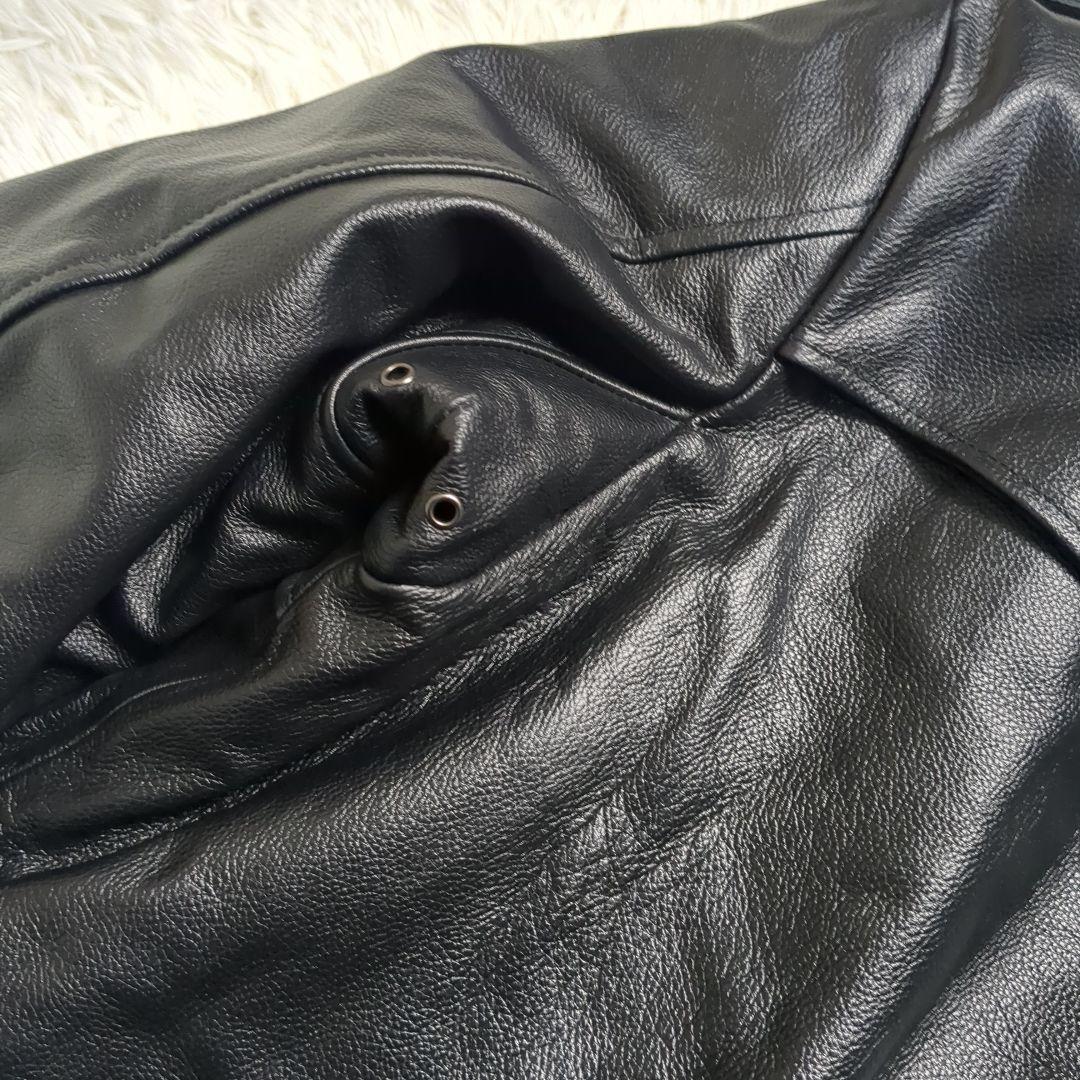 【美品✨レザー✨メンズ 2XL】ロングコート 牛革 ブラック シボレザー