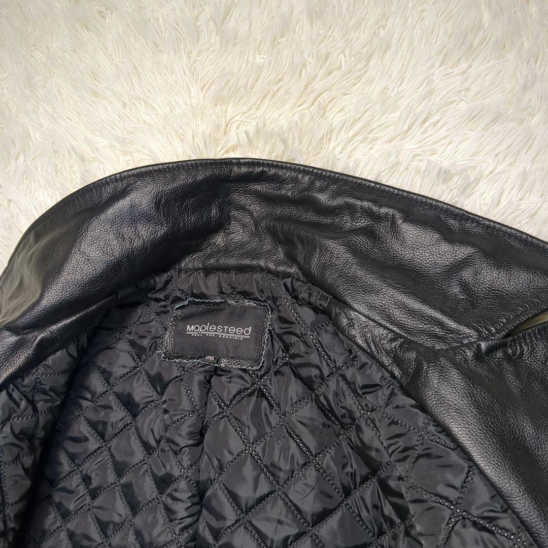 【美品✨レザー✨メンズ 2XL】ロングコート 牛革 ブラック シボレザー