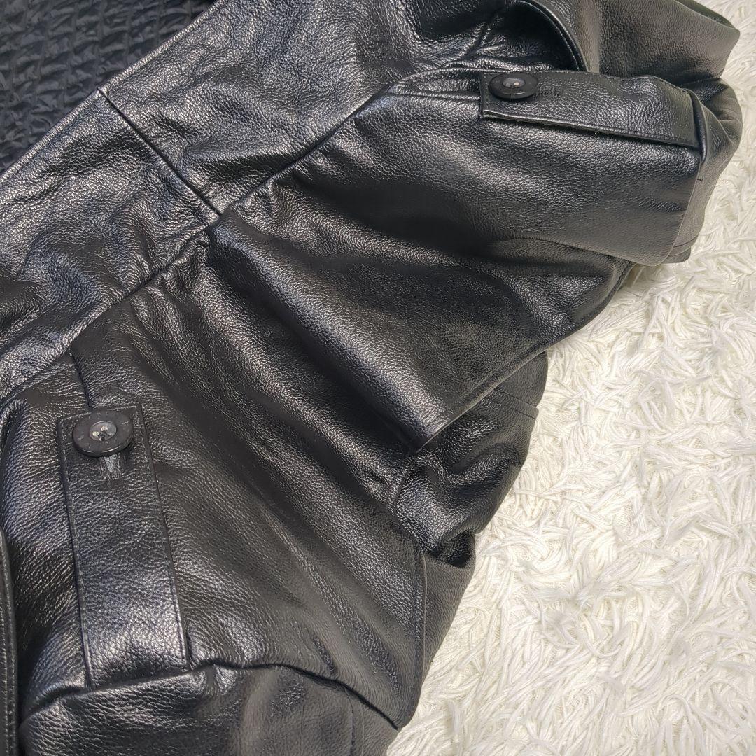 【美品✨レザー✨メンズ 2XL】ロングコート 牛革 ブラック シボレザー