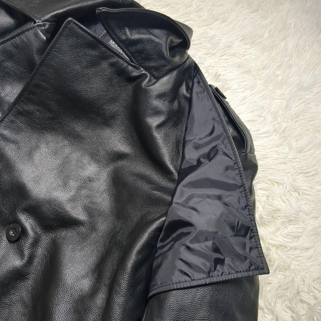 【美品✨レザー✨メンズ 2XL】ロングコート 牛革 ブラック シボレザー