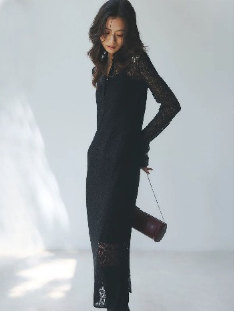 anuans ウールレースポロニットワンピース