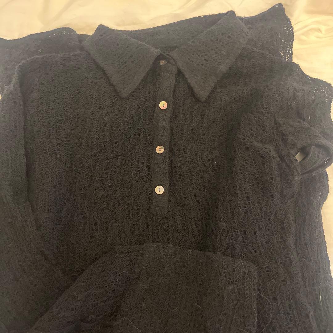 anuans ウールレースポロニットワンピース