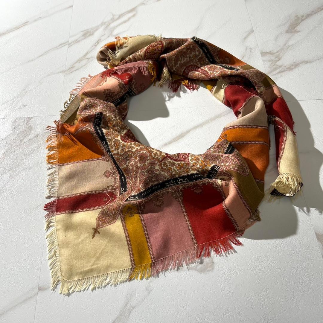 希少✨エルメス カレ140 カシミアシルク ショール スカーフ ペイズリー 美品