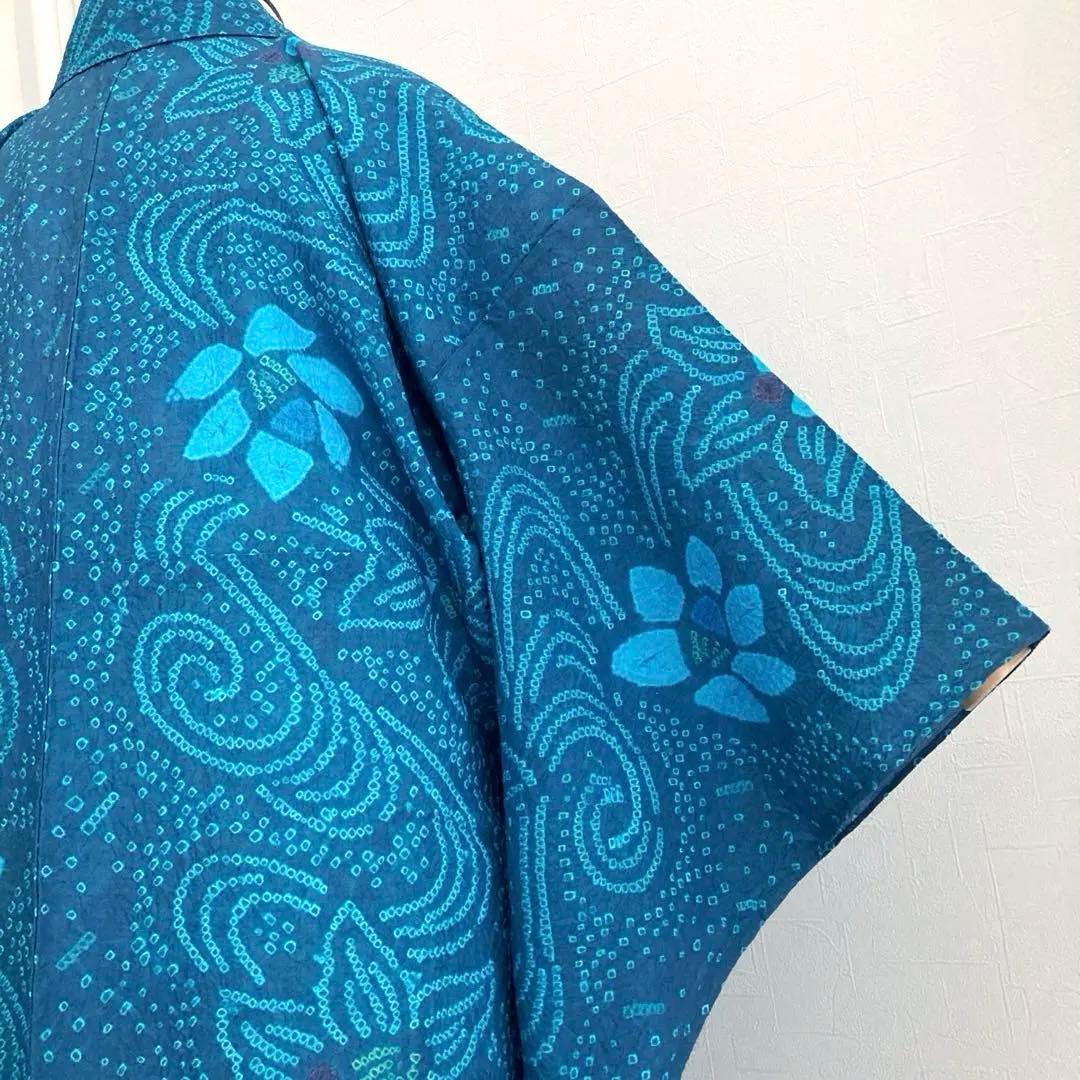 よりゆか 有松絞り・有松鳴海絞り浴衣　グレー・ターコイズNo.7-210B