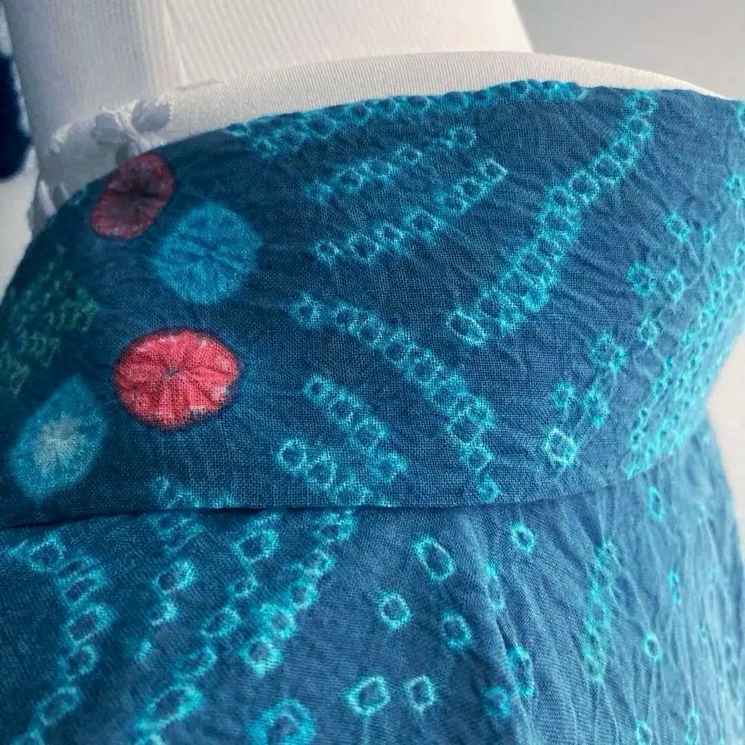 よりゆか 有松絞り・有松鳴海絞り浴衣　グレー・ターコイズNo.7-210B