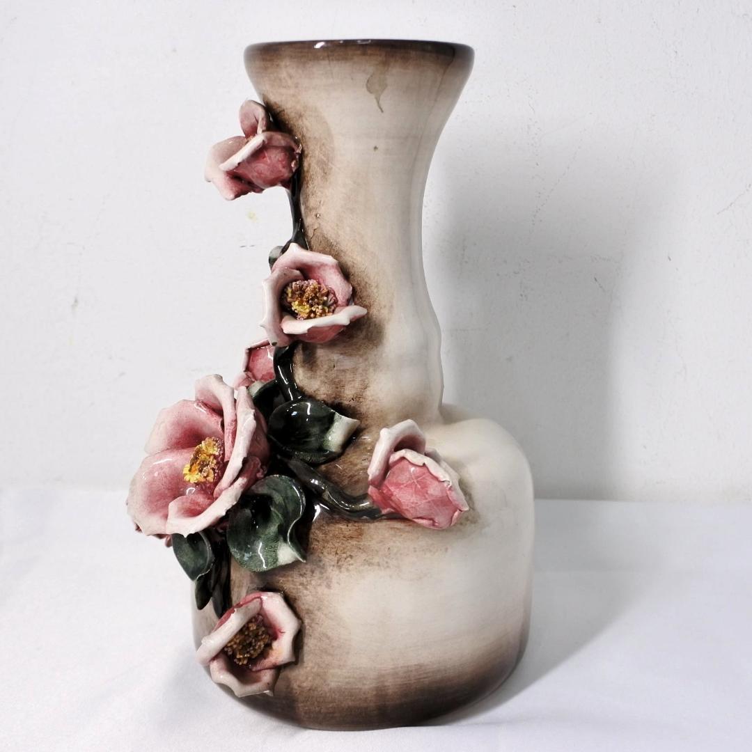 イタリア製 Capodimonteカポディモンテ 花瓶 陶花薔薇 ヴィンテージ