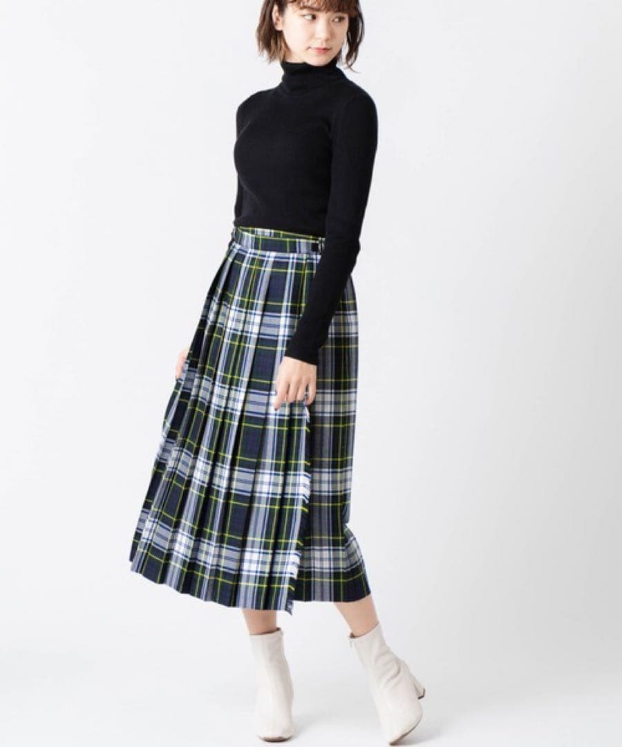 オニールオブダブリン　フロントプリーツ キルトスカート　ロング　ウール　ベルト