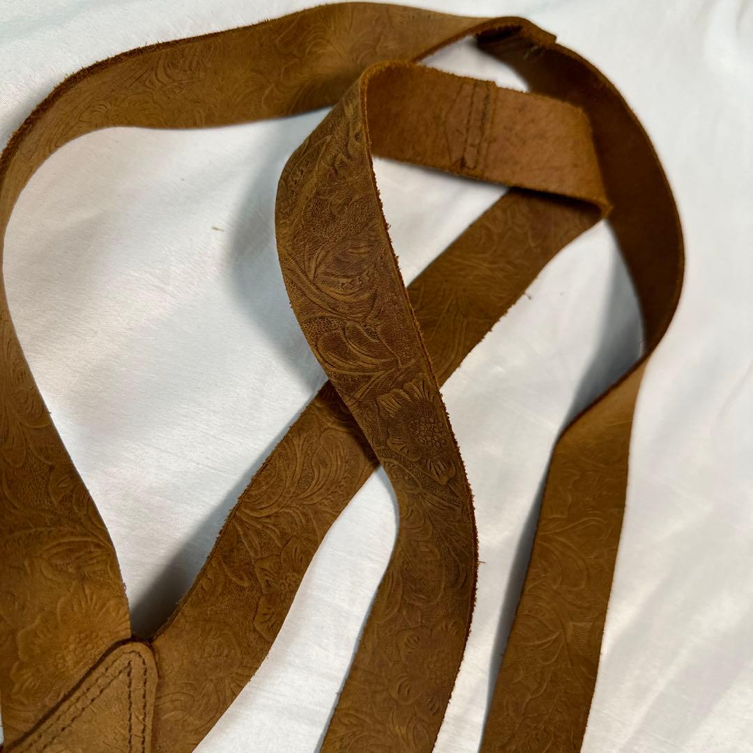 ヴィンテージ ミリタリー カービングレザー サスペンダー キャメル 本革