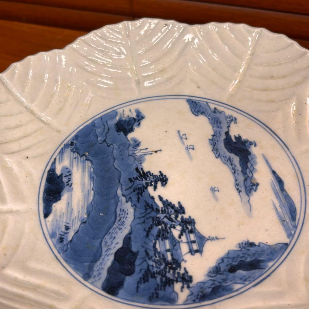 江戸時代　古伊万里　陰刻　染め付け皿　5枚