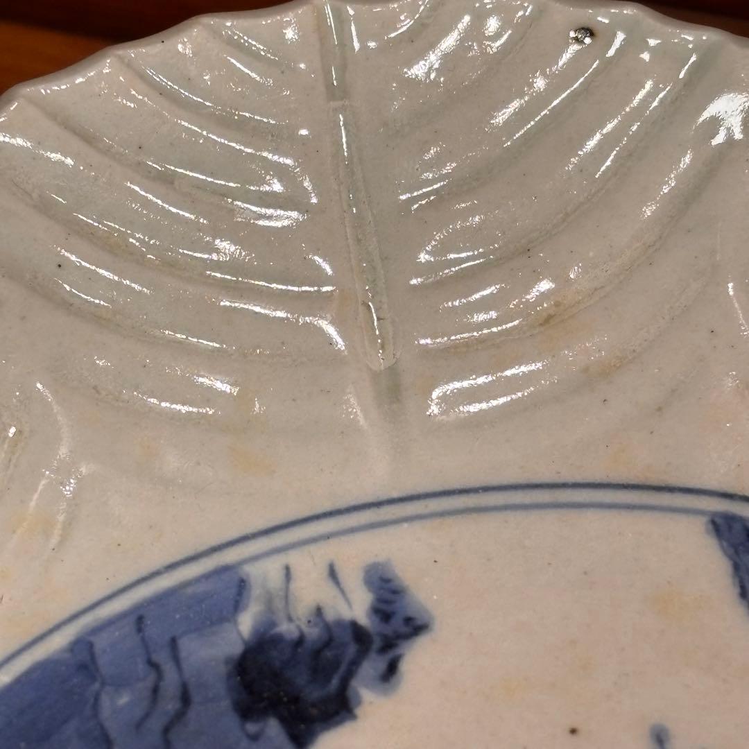 江戸時代　古伊万里　陰刻　染め付け皿　5枚